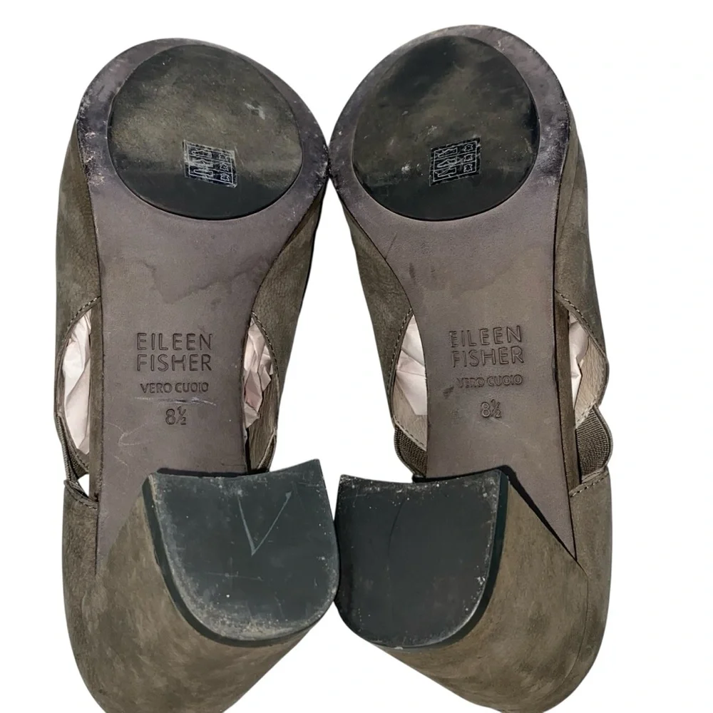 Eileen Fisher Milton Tumbled Nubuck Leather Size 8.5 Peep Toe Heel Graphite
